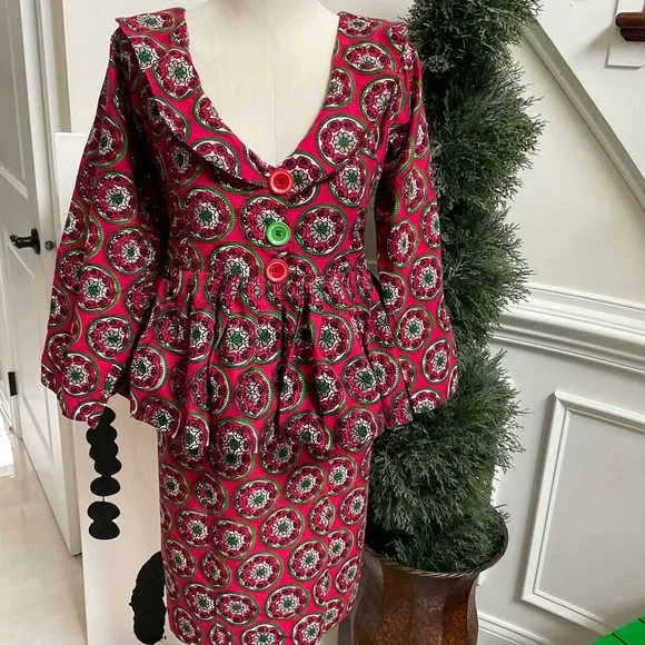 open lace back dress Multicolored African Print Peplum Maxi Dress – Macsbags main image 0